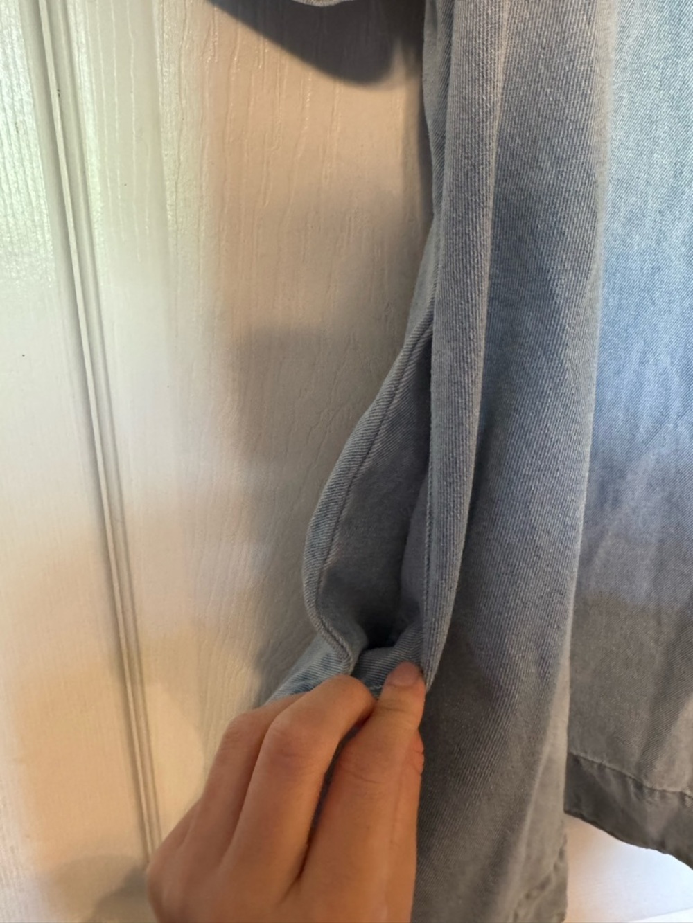 Mable Light Wash Denim Short Sleeve Dress with Ruffle Collar - Picture 2 of 5
